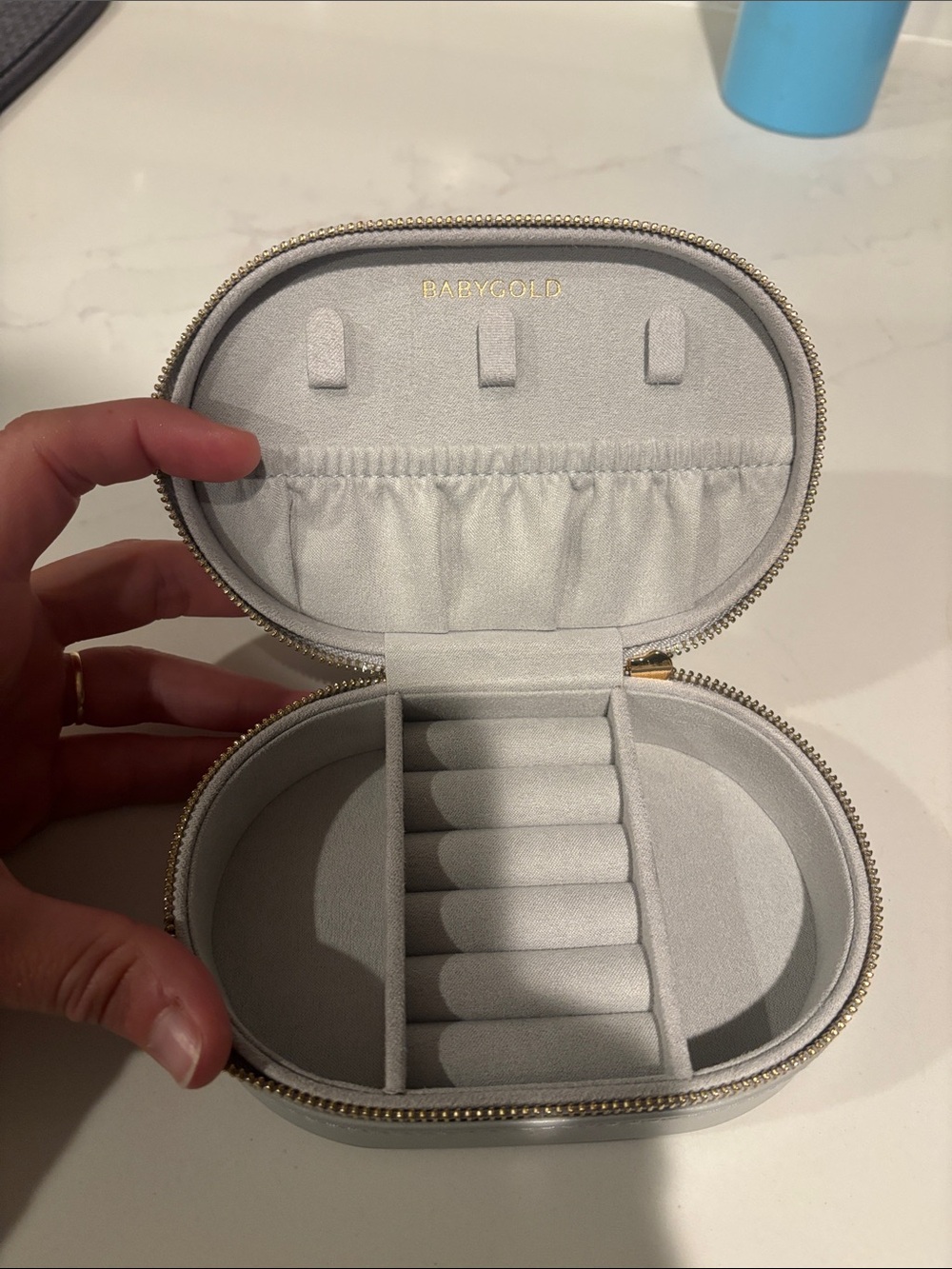 BABYGOLD Gray Travel Jewelry Case with Zipper